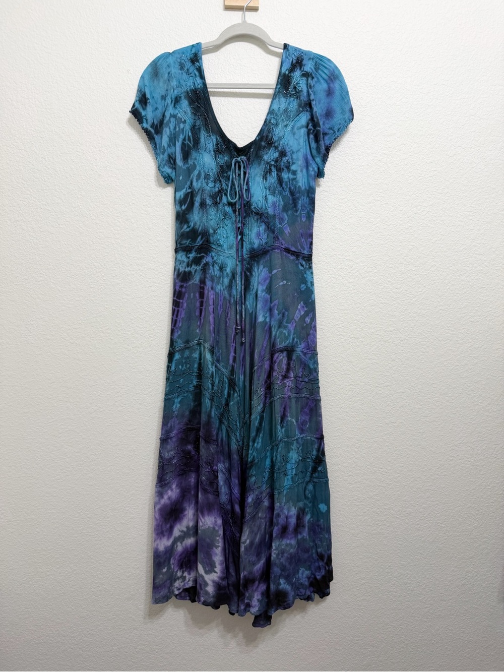 Womens Corset Renaissance Fairy Boho Embroidered Maxi Dress Rayon S/M